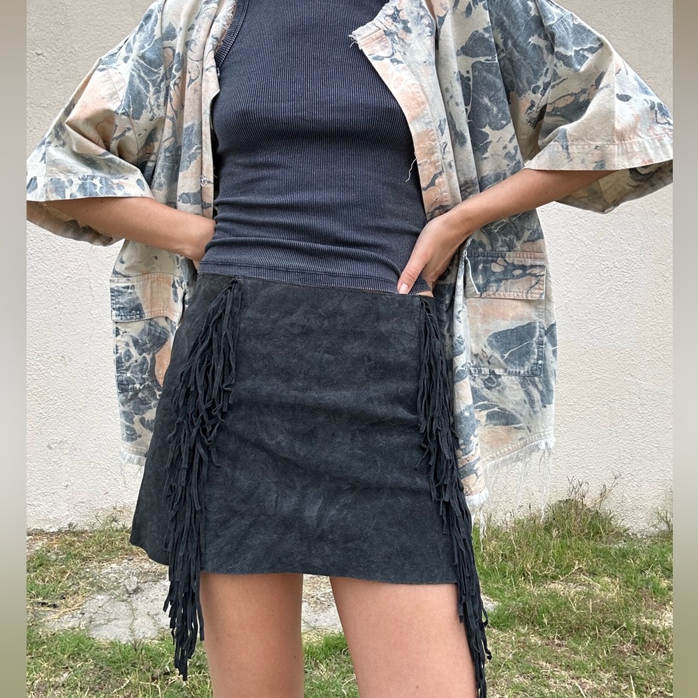 Urban outfitters vintage mini leather skirt with fringes size S